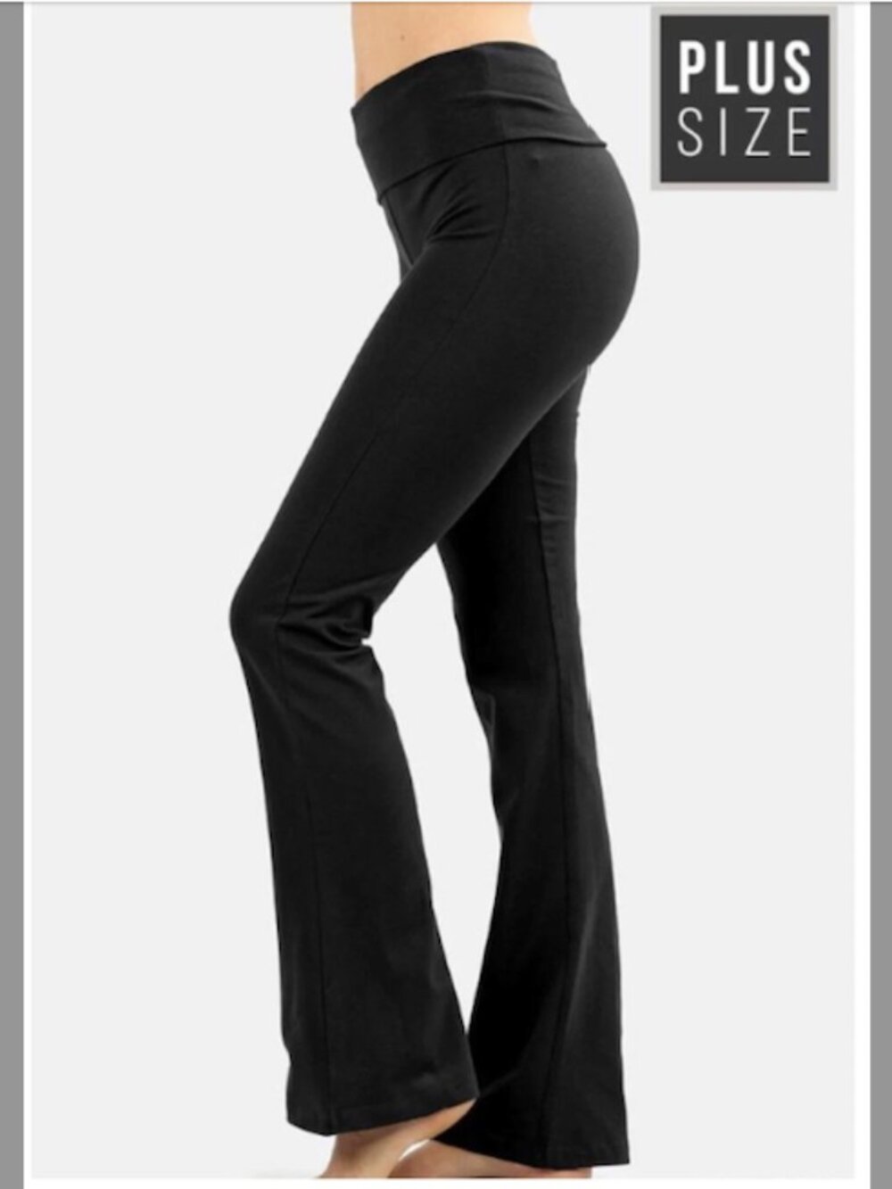 NEW Plus Size Cotton Stretch Fold Over Yoga Flare Pants- Black- 1X-2X